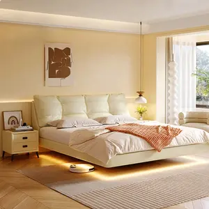 日本のシンプルな背もたれのない畳ベッドフレーム寝室ボックス収納オークヘッドレス吊り下げ無垢材ベッド