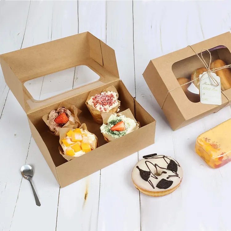 Cake Box for Bakery Cake Cupcake Packaging Clear Windows Macaron Paper Boxes Recycle Kraft Paper Bakery Box