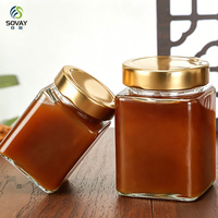 Bocal carré en verre de haute qualité de 380 ml pour sauce piquante, sauce tomate, miel, cornichons, pâte de bœuf avec couvercles métalliques
