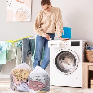 2026 Household Custom Reusable Large Size Foldable Drawstring Mesh <b>Laundry</b> Wash Bags Durable for Bathroom Use - Product Image 4