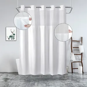 Uvan高品质豪华防水面料浴室窗帘可定制无钩白色浴帘，带卡扣衬里