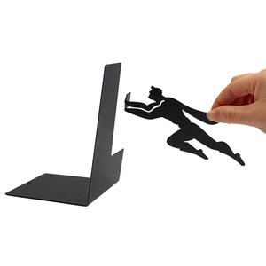 Black Metal Superhero Bookend Art Deco Irregular Silhouette <b>Book</b> Holder for Home Office Bookshelf Decor - Product Image 2