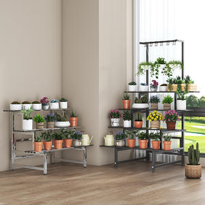 Support à plantes multi-niveaux en acier inoxydable pour usage intérieur et extérieur avec espace de rangement pour fleurs et plantes vertes - Product Image 1