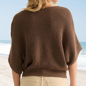 Suéter de punto casual estilo resort con mangas de murciélago caladas para mujer, a la moda - Product Image 4