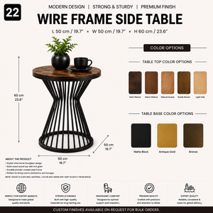 Wire Frame <b>Side</b> <b>Table</b> with Minimalist Metal Base for Living Room Bedroom <b>Sofa</b> Lounge and Contemporary Home Furniture - Product Image 2
