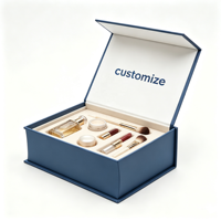 Boîte cadeau magnétique de luxe avec logo personnalisé, emballage rigide bleu avec insert en velours pour cosmétiques, maquillage, parfum, rouge à lèvres, vente en gros