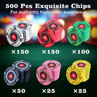 Ensemble de jetons de poker de luxe style EPT, 500 pièces, intérieur en mousse haute densité, 10 dénominations, cartes d'indexation géantes, fourniture officielle