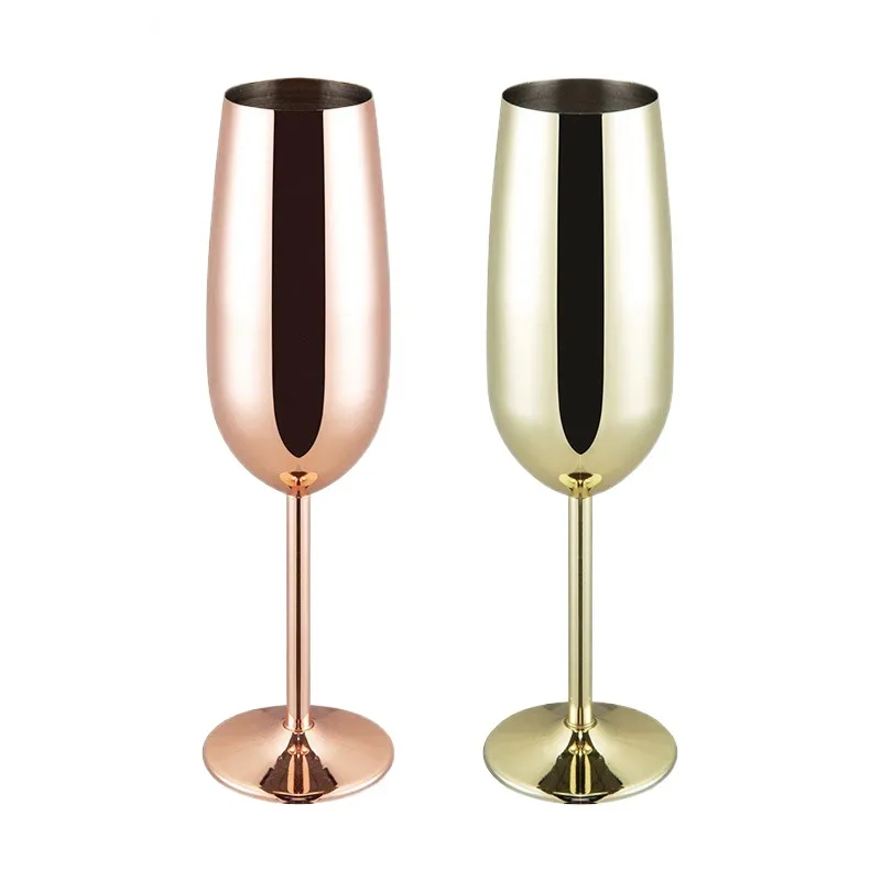 8oz Copper/Gold/Silver stainless steel wine glass Metal Wine Glasses Champagne Flutes Goblets