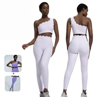 Ensemble de yoga pour femme avec logo personnalisé, vert lime uni, soutien-gorge de sport à une épaule avec coussinets amovibles et bords festonnés, leggings taille haute, vêtements de sport