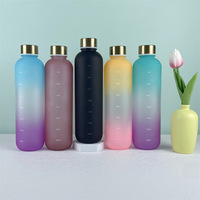 Bouteille de fitness esthétique et écologique en Tritan sans BPA de 1 L, anti-fuite, dégradé mat, avec couvercle en acier inoxydable