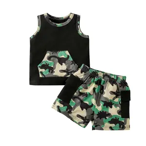 ファッションベビー衣装カモフラージュデザインキッズショートセット幼児男の子Tシャツ子供服