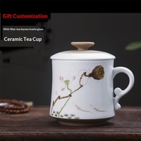 Tasse à thé en céramique de Jingdezhen, style américain, cylindrique, avec couvercle, peinte à la main, compatible micro-ondes, 380 ml, tasse professionnelle