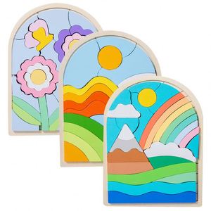 Juguete de Madera Creativo, Nuevo Rompecabezas 3D con Diseño de Flores y Arcoíris, para Niños Pequeños - Product Image 1