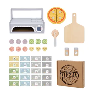 Brinquedo de forno de pizza de cozinha de madeira para brincar, brinquedo de simulação de cozinha DIY, loja de simulação de forno de pizza