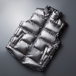 <span class=keywords><strong>Chaleco</strong></span> acolchado de cuero brillante para hombre, <span class=keywords><strong>chaleco</strong></span> acolchado sin mangas ligero y cálido - Product Image 3