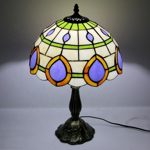 LongHuiJing 12" Eco-Friendly Simple AC Powered Peacock Feathers Stained Glass Dome Shade E26 <b>Base</b> Flexible LED <b>Table</b> <b>Lamp</b> - Product Image 5