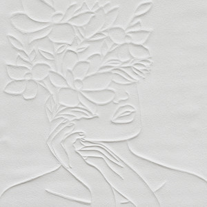 Arte Mural en Relieve Texturizado, Silueta de Dama Floral Blanca, Pinturas de Naturaleza Muerta Pintadas a Mano con Borde Plateado - Product Image 4