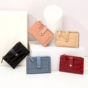 Multi-card Slot Zipper PU Leather Travel Accessories Wallet Simple Women's Purses Crocodile Pattern Ladies Card Holders