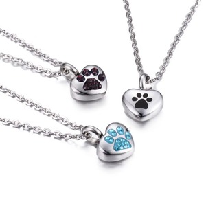 Collar con colgante de urna para cenizas de mascotas, de acero inoxidable con diamantes de imitación, en forma de corazón, para joyería conmemorativa de mascotas, se puede personalizar. - Product Image 2
