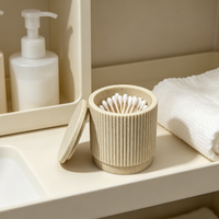 Pot de rangement en résine à texture grès pour bâtonnets de coton, cotons-tiges et boules de coton, pour salle de bain