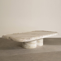 Table basse en marbre veiné blanc Dream Home avec plateau, base à double cylindre, en pierre naturelle, pour salon