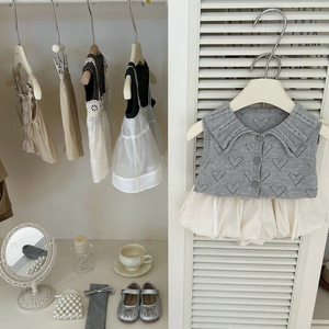 Tongxingyuan Girls Summer Gray Knitted Vest With Heart Pattern And Cream Tulip Shorts Set For Kids Clothing - Product Image 3
