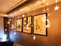 Guirlande lumineuse LED 138 LED scintillantes en forme d'étoiles et de lunes pour fenêtre, rideau lumineux pour mariage, Ramadan, Joyeux Noël