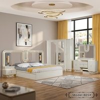 Ensemble de meubles de chambre à coucher modernes en bois avec éclairage LED, fonction massage et finition haute brillance pour appartement et hôtel