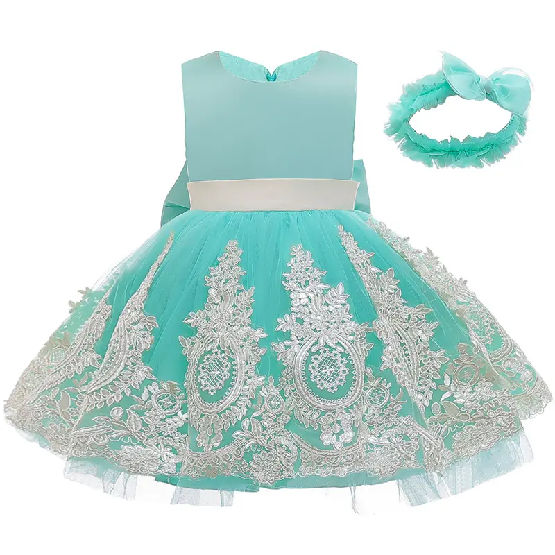 Estilo coreano puffy Verde menta, vestido de fiesta de hilado de la red de vestido para niña de las flores OEM piernas largas de Noche de los niños vestido para 2 y