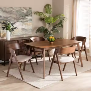 Ensemble de salle à manger moderne élégant 5 pièces, table en teck massif élégante, chaises confortables à dossier incliné, hôtel, appartement, villa - Product Image 6