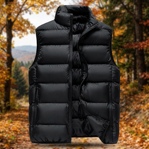 Mens <b>Black</b> Breathable Zipper Puffer <b>Vest</b> Quilted Down Lightweight Warm Sleeveless Outerwear Winter Casual Outdoor Wear - Product Image 3