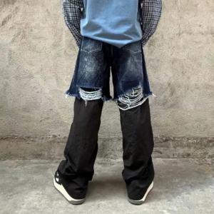 Pantalones Vaqueros de Mezclilla Cargo de Pierna Recta con Lavado Vintage, Estilo Urbano Personalizado para Hombre - Product Image 2