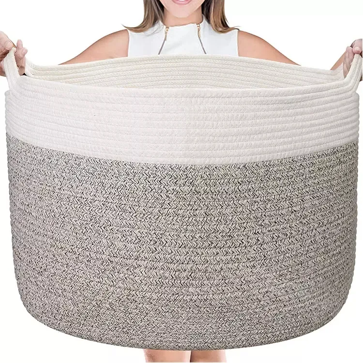 Large Woven Baby Laundry Basket with Built-in Handles for Blanket Storage Cotton Rope Basket Blanket Storage Bucket