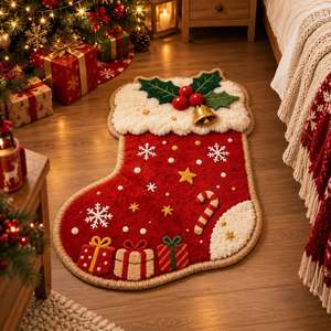 Indoor Home <b>Decor</b> 5 Styles Reindeer <b>Gingerbread</b> Tree Stocking Design <b>Christmas</b> Rug Decorative Floor Mat - Product Image 1