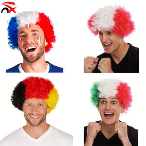 Nuoxin Günstiger Preis Akzeptieren Sie benutzer definierte verschiedene Land flagge Farbe Fußballfans PET Chemiefaser Explosion Perücke für Party Dekor - Product Image 1
