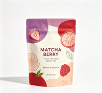 Sachet refermable personnalisé recyclable avec logo, pour poudre de matcha, emballage alimentaire, avec ligne de déchirement, taille personnalisée, faible MOQ, vente en gros