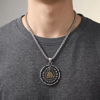 Colgante Vikingo Dragon Odin Triangulo Runa Acero Titanio Collar Hombre Vintage Retro Moda Joyeria Mayoreo Personalizado