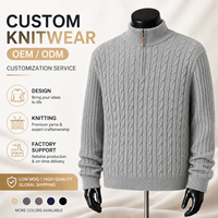 Pull classique pour homme en maille torsadée épaisse, col montant à demi-zip, fermeture éclair, anti-plis, anti-rétrécissement, automne