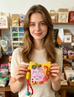 Mini sac à main en peluche brodé à la main en forme de chat, mignon, décoratif, avec cordon tressé, porte-clés, cadeau artisanal DIY pour femme