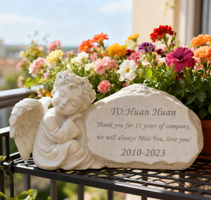 Pietra Commemorativa per <span class=keywords><strong>Angeli</strong></span> <span class=keywords><strong>con</strong></span> Corona Floreale e Ali, Lapide in Resina Bianca, Decorazione da Giardino per Commemorazione di Animali Domestici <span class=keywords><strong>con</strong></span> Stampa Laser - Product Image 5