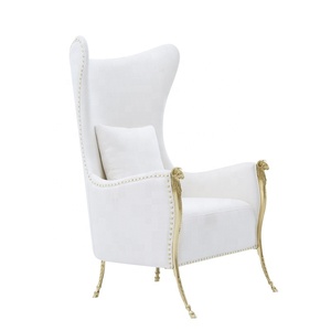 Elegant Pure White Golden Frame Wedding Bridal High <strong>Back</strong> Crown <strong>Wing</strong> <strong>Arm</strong> Sofa <strong>Chairs</strong> - Product Image 1
