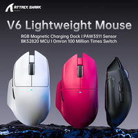 Souris de jeu ultra-légère ATTACK SHARK V6 à trois modes, capteur de jeu PAW3311, souris sans fil à trois modes avec station de charge magnétique