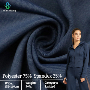 Tissu tricoté uni 240 GSM 75 % Terylène 25 % Spandex, toucher coton, extensible dans les 4 sens, pour vestes de yoga et hauts ajustés - Product Image 1