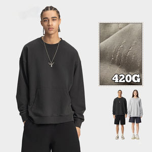 LH2024 사용자 정의 420 Gsm 면 혼합 캥거루 포켓 남성용 여성용 대형 크루넥 고민 스웻셔츠 - Product Image 4
