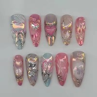 Hermosas Uñas Postizas Hechas a Mano, Uñas Artificiales 3D, Uñas de Gel