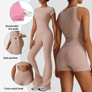 Sm2526 ensemble de Yoga pour femmes deux pièces sangle croisée serrée taille haute nue sentiment séchage rapide évacuation de la sueur Yoga ensemble de course - Product Image 5