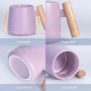 Tazas Sublimables con Revestimiento Auplex, Elegancia de Tazas con Asa de Madera, Taza de Cerámica Mate de 11 oz con Asa de Madera - Fondo Plano - Product Image 6