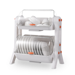 <span class=keywords><strong>Petit</strong></span> égouttoir à vaisselle double niveau en plastique non pliable avec bac de drainage pour bols, assiettes et <span class=keywords><strong>rangement</strong></span> des baguettes - Product Image 2