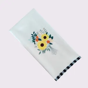 Orange Floral Embroidery Towel for Home and Kitchen Decoration Made of Cotton Linen Fabric Towel
