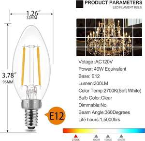Ampoule candélabre classique à LED E12 <span class=keywords><strong>B10</strong></span> de liste UL 4W 6W 8W Ampoule à filament en verre transparent blanc doux et chaud à intensité variable - Product Image 2